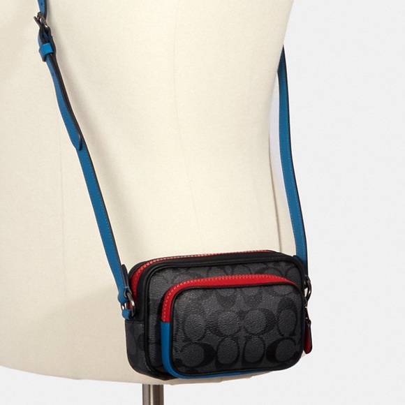 Mini Edge Double Pouch Crossbody In Colorblock Signature Canvas With Coach Patch - Picture 5 of 8